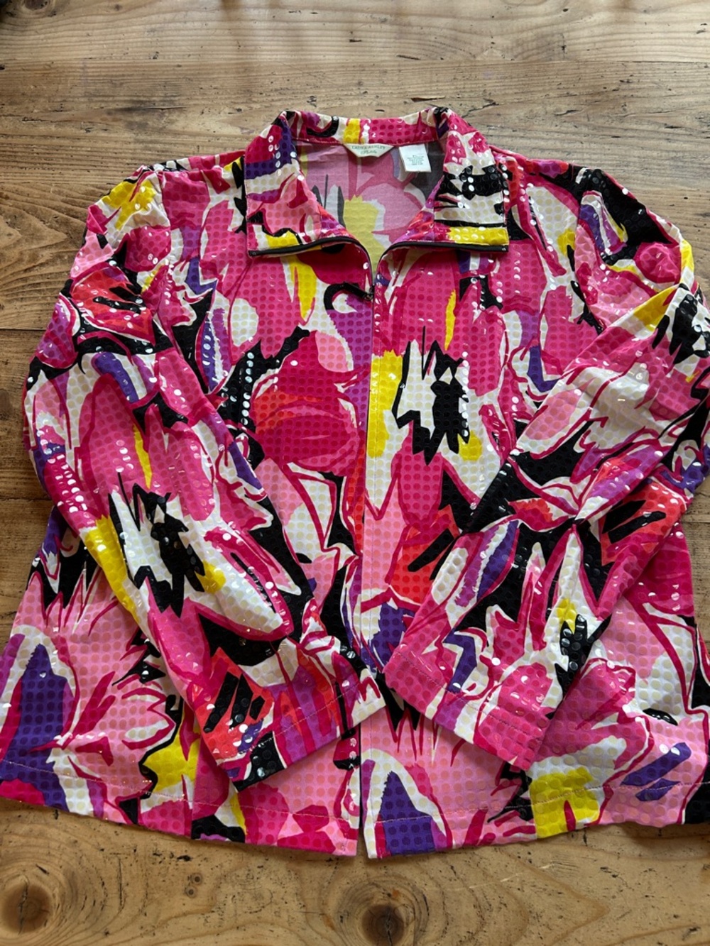 Sparkly, zip up lightweight jacket bright floral design, Laura Ashley PL